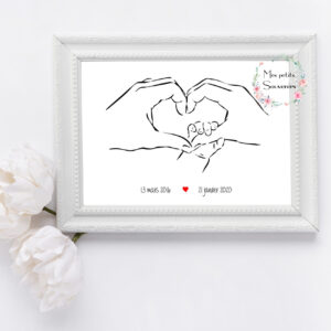 Affiche A3 Minimaliste personnalisée Coeur 3 mains