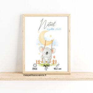 Affiche Naissance Koala sur sa balançoire