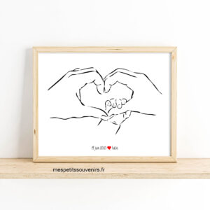 Affiche A4 Minimaliste personnalisée Coeur 3 mains
