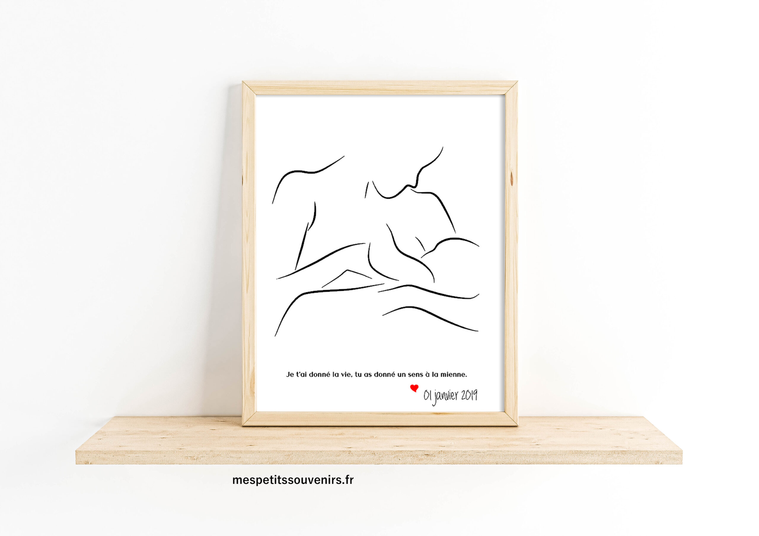 Affiche A4 Minimaliste personnalisée Dans les bras de Maman