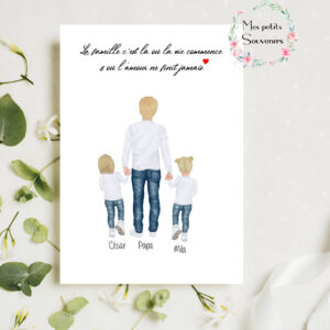 Affiche A4 Ma jolie famille Papa et 2 enfants