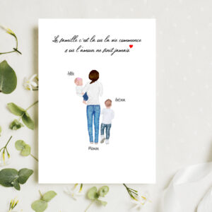 Affiche A4 Ma jolie famille Maman bébé et un enfant