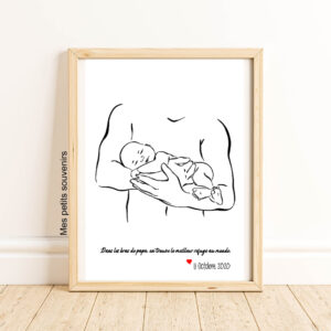 Affiche A3 Minimaliste personnalisée Dans les bras de Papa