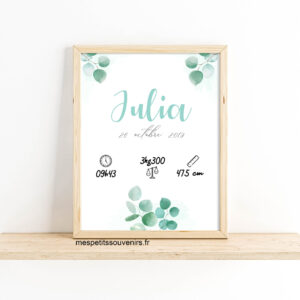 Affiche Naissance Personnalisée Eucalyptus