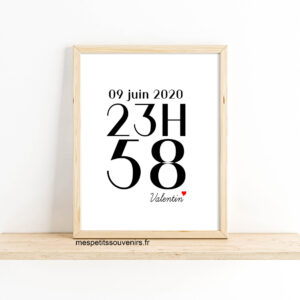 Affiche A4 Minimaliste Heure de naissance