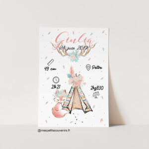 Affiche A4 Personnalisée Renard paillettes boho