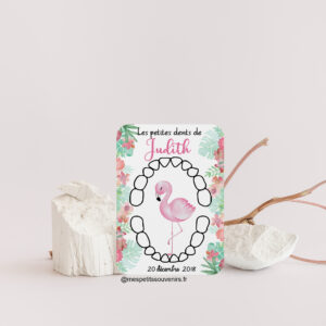 Carte dents de lait PERSONNALISÉE Flamant rose