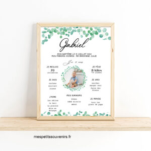 Affiche A4 personnalisée Baptême Eucalyptus