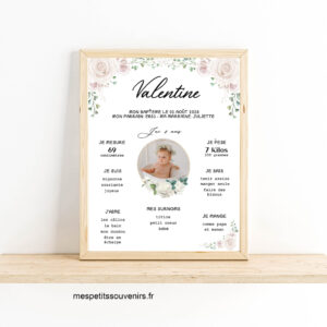 Affiche A4 personnalisée Baptême Roses pure