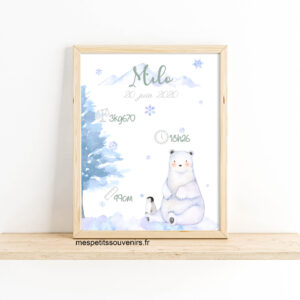 Affiche naissance Personnalisée Ours polaire