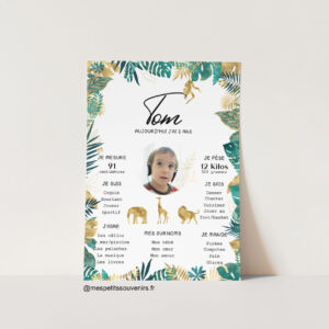 Affiche anniversaire A4 Savane feuillage Vert et Or