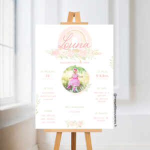 Affiche anniversaire A4 arc en ciel fleurs