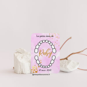 Carte dents de lait PERSONNALISÉE Rose & Or coeurs