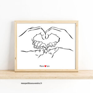 Affiche A4 Minimaliste Coeur 4 mains
