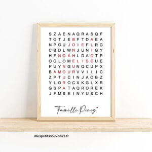 Affiche A4 finition métallique Minimaliste Mots mêlés famille
