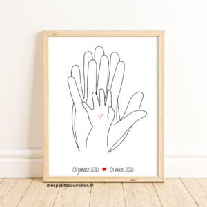 Affiche A3 Minimaliste personnalisée 3 mains coeur