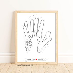 Affiche A3 Minimaliste personnalisée 3 mains patte