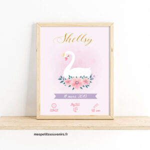 Affiche Naissance Cygne paillettes