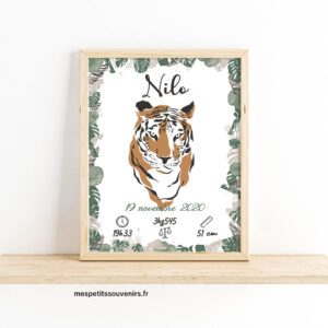 Affiche Naissance Personnalisée Tigre