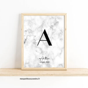 Affiche Naissance Personnalisée Marbre & initiale