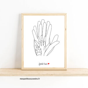 Affiche A4 Minimaliste personnalisée 4 mains & chien