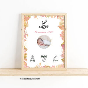Affiche Naissance tropical rose avec Photo