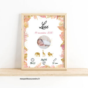 Affiche Naissance savane tropical rose avec Photo