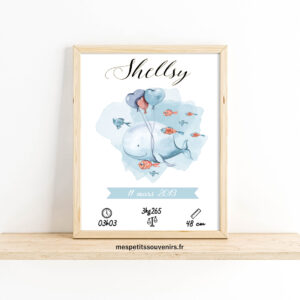 Affiche Naissance Personnalisée baleine