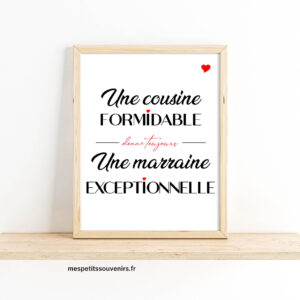 Affiche Minimaliste Une cousine formidable donne toujours une Marraine exceptionnelle