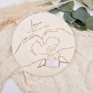 Plaque support bracelet de naissance  coeur bébé ange