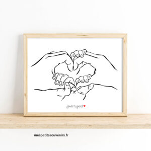 Affiche A4 Minimaliste personnalisée Coeur 5 mains