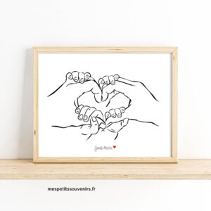 Affiche A4 Minimaliste personnalisée Coeur 6 mains