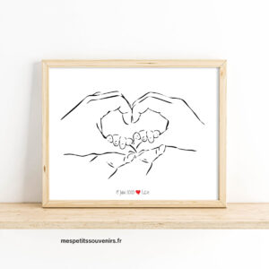 Affiche A4 Minimaliste personnalisée Coeur 3 jumeaux