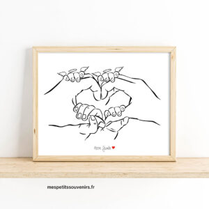 Affiche A4 Minimaliste personnalisée Coeur 6 mains 2 anges