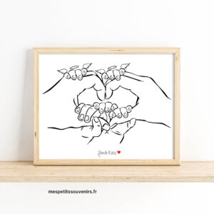 Affiche A4 Minimaliste personnalisée Coeur 7 mains 2 anges