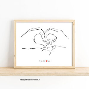 Affiche A4 Minimaliste personnalisée Coeur 2 mains 1 ange