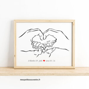 Affiche A4 Minimaliste personnalisée Coeur 3 mains 1 ange