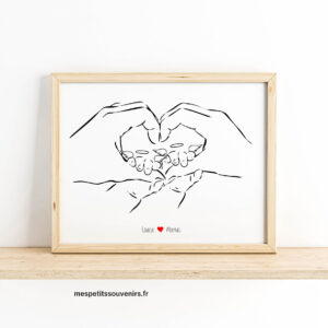 Affiche A4 Minimaliste personnalisée Coeur 2 anges