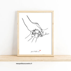 Affiche A4 Minimaliste personnalisée Maman 3 enfants