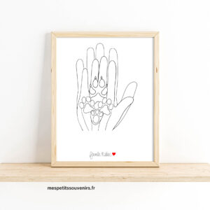 Affiche A4 Minimaliste personnalisée 2 mains et 2 pattes de chat 1 patte de chien 1 patte de lapin