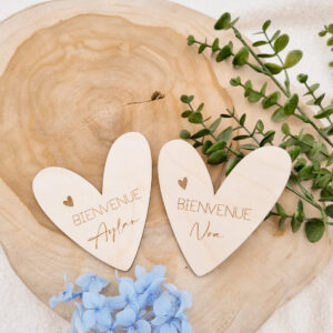 Carte BIENVENUE personnalisée Coeur Bois
