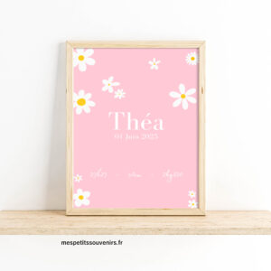 Affiche naissance A4 marguerites
